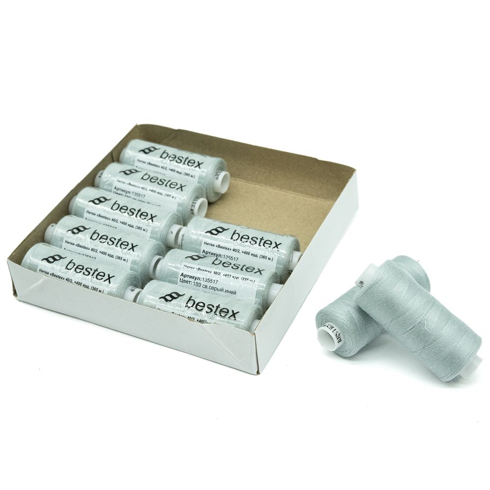 Нитки швейные бытовые Bestex 40/2, 365 м (400 ярд) / 10 кат., 189 прозрачно-серый