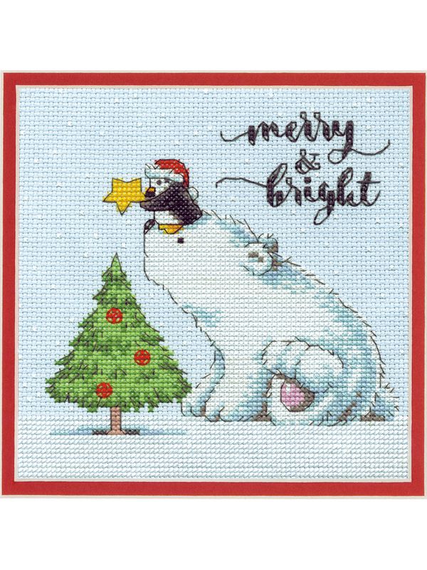 Набор для вышивания нитками Dimensions, Рождественский медведь, 15х15 см