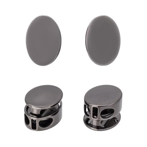 Фиксатор (зажим) для шнура металл 2 отв., ⌀3.5 мм (14х20 мм), овальный, черный никель, ГД15443, 10 шт