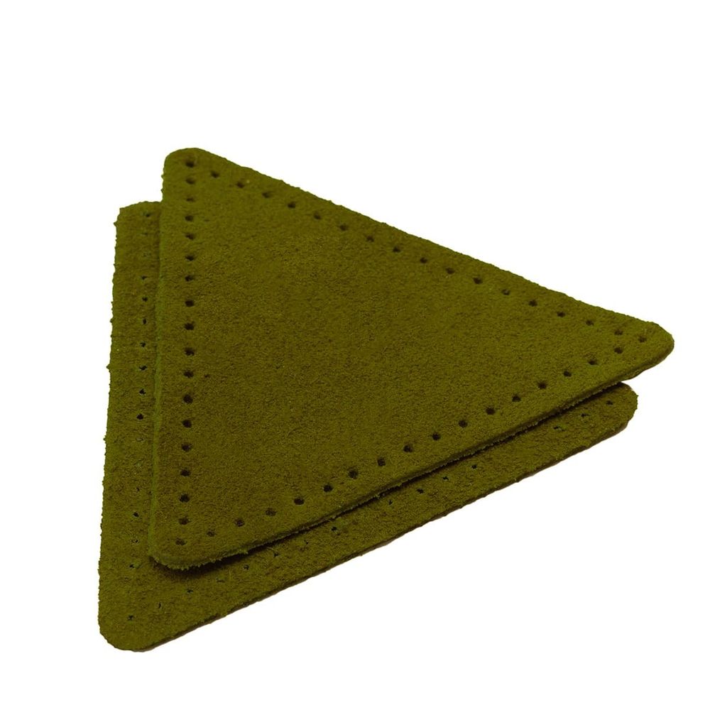 Заплатки пришивные из замши, треугольник равносторонний 8см с перфорацией, 2 шт, 100% кожа, 33 хаки, 59126