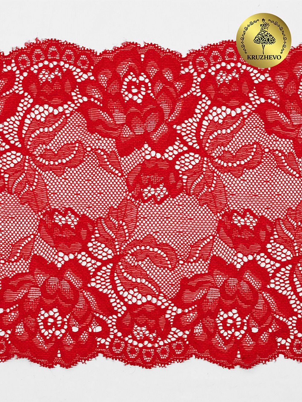 Кружево бельевое эластичное 180 мм / 25 м, L838, цв.100 красный, Kruzhevo