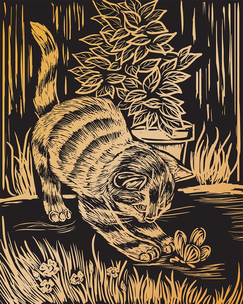 Набор для творчества Гравюра 20х25.5 см, №15 Игривый котенок (золото), Hobbius SGHK