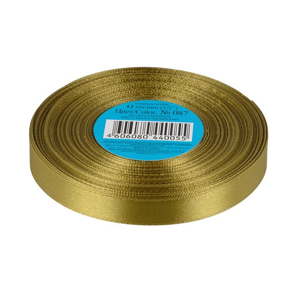 Лента атласная 1-сторонняя 12.0 мм / 33±2 метра, 087 зел.-хаки, Gamma
