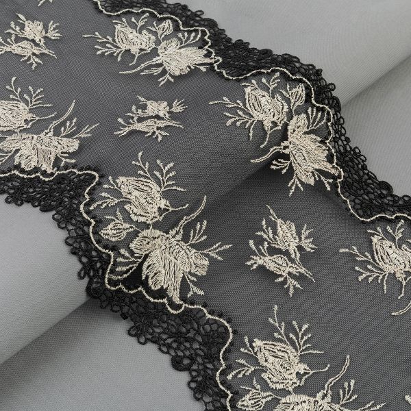 Кружево на сетке широкое 200 мм / 14±0.2 м, Турция, бежевый, Gamma GCKM-200-01