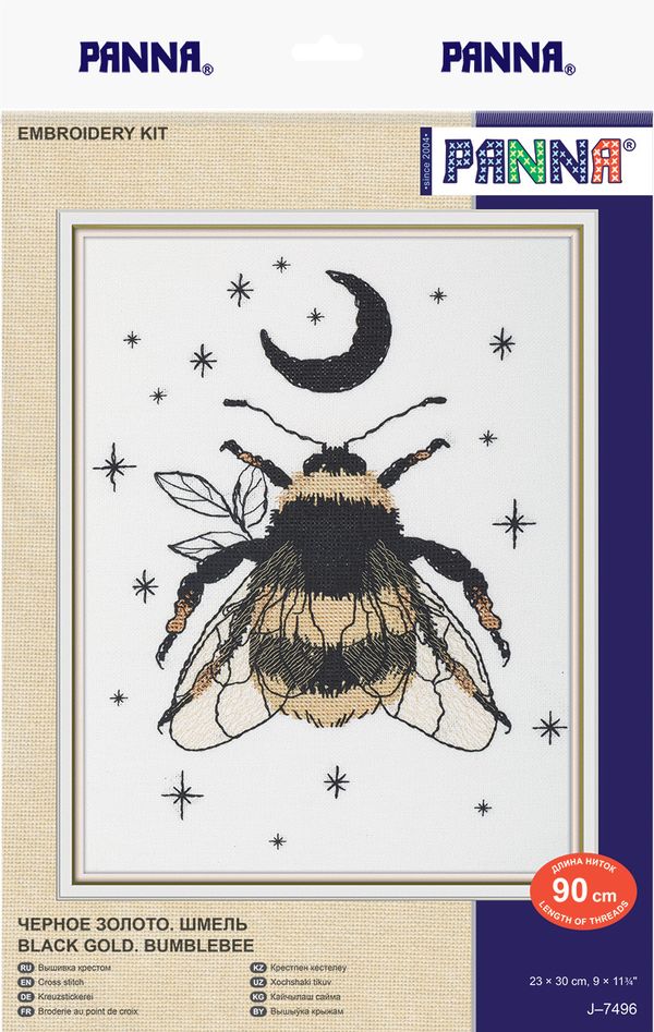 Набор для вышивания нитками Panna J-7496, Черное золото. Шмель, 23х30 см