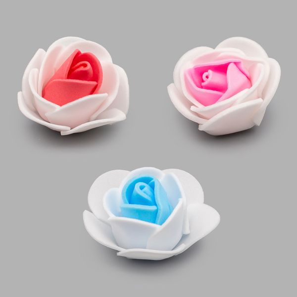 Цветочек-розочка из фоамирана 38 мм, микс №8, 3 цвета, 24 шт