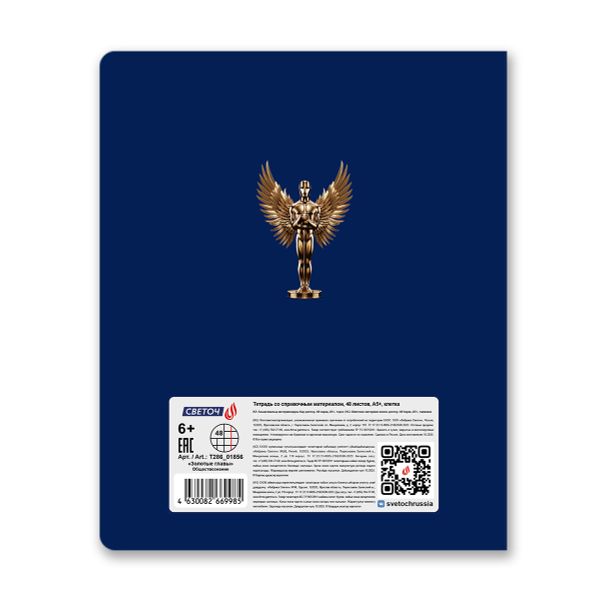 Тетрадь со справочным материалом Золотые главы, тисн.золот.фольгой, A5 48 л. на скобе 65 г/м², белизна 100% 10 шт клетка, 01856 Золотые главы Обществознание, Светоч Т286