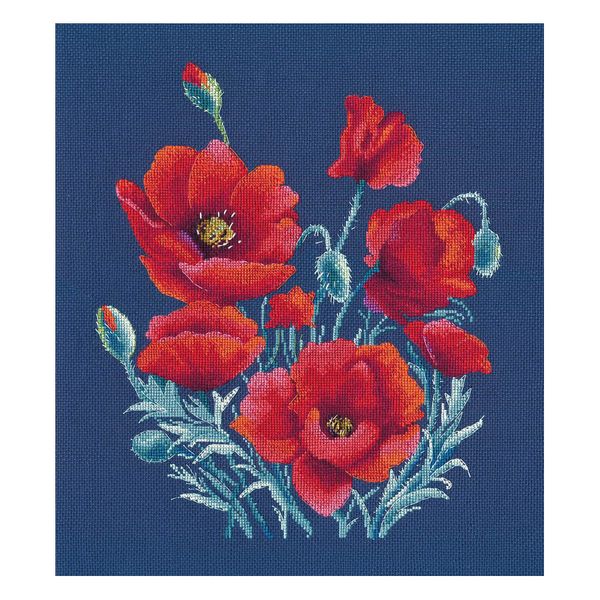 Набор для вышивания нитками Овен, Маки на синем 24х29 см