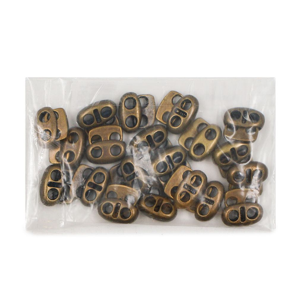 Фиксатор (зажим) для шнура металл плоский, 2 отв., 12х13.5 мм, (in ⌀3 мм), мет. цв.латунь, 20 шт