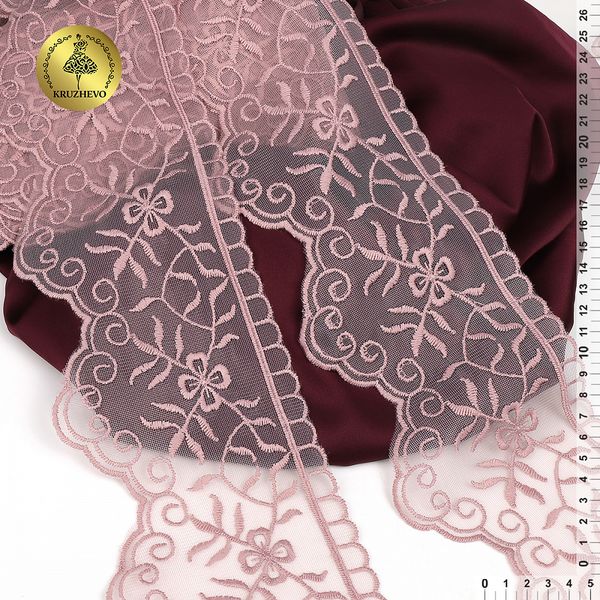 Кружево на сетке широкое 110 мм, 40485, цв.N6615 розовая пудра уп.13.7м, Kruzhevo