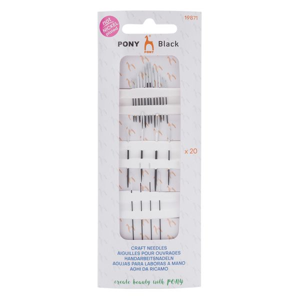 Иглы ручные Craft Black c белым ушком ассорти, 20 шт, Pony, 19871