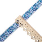 Лента (тесьма) жаккардовая 32.0 мм / 25±1 метров, Славянский орнамент Оберег, рис.9017 (4 белый/синий/голубой) С3774Г17