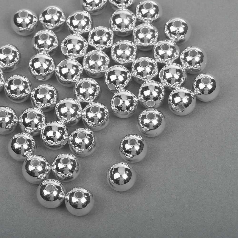 Бусины пластик ⌀10 мм, цв.серебро уп.50 г, Magic4Hobby