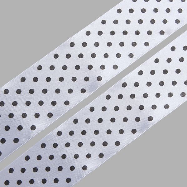 Лента атласная в горошек 45.0 мм / 3 метра, черно-белый, Globus