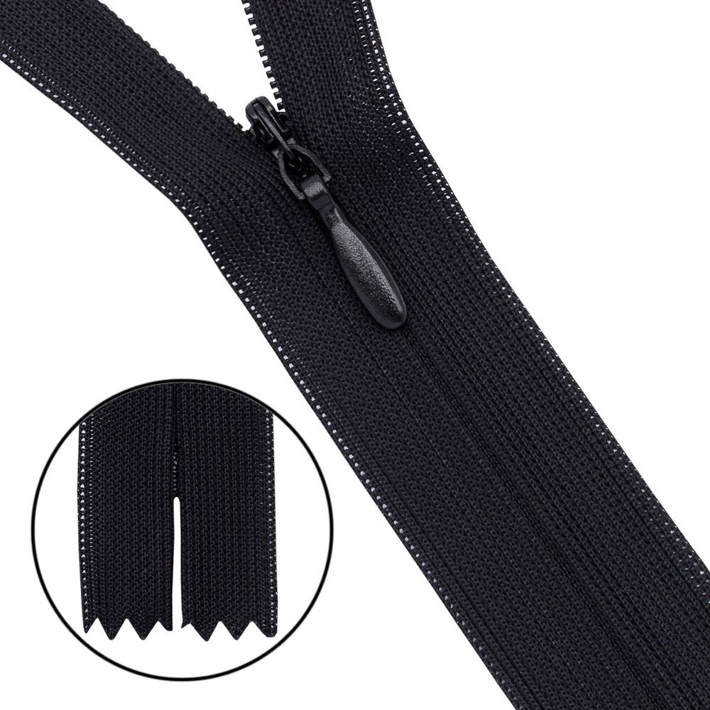 Молния потайная (скрытая) Т3 (3 мм) 1 зам., н/раз., 50 см, черный, 31270 / 50, 10 шт