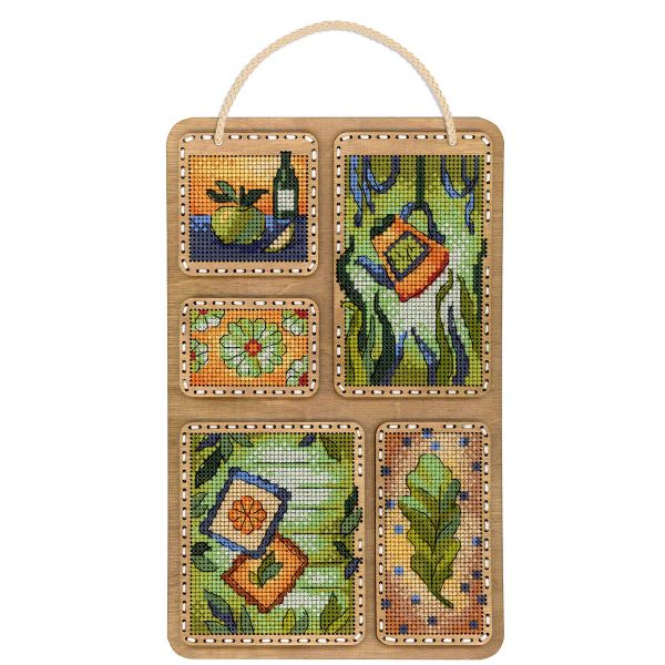 Набор для вышивания нитками МП Студия О-125, на деревянной основе Летний коллаж 26х17см