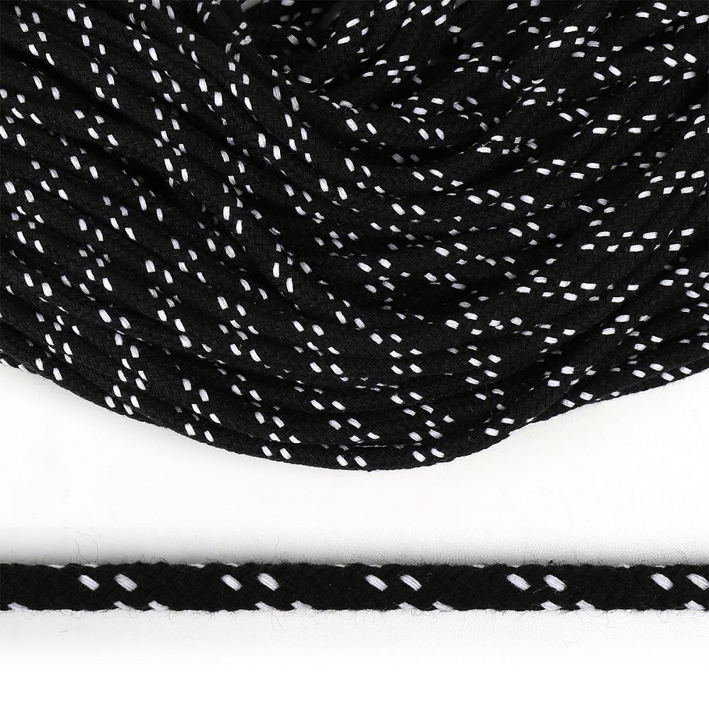 Шнур круглый х/б ⌀4.0 мм / 100 метров, с наполнителем, TW 032/001 черно-белый