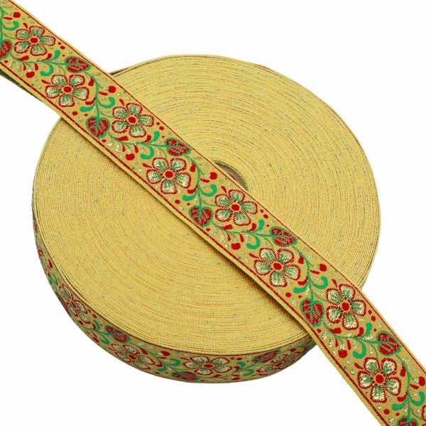 Лента (тесьма) жаккардовая 32.0 мм / 25±1 метров, с метанитом рис. 9565 Яблоневый цвет (2 желтый) С3104Г17