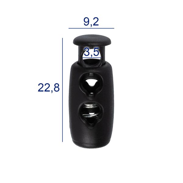 Фиксатор (зажим) для шнура пластик 2 отв., ⌀3.5 мм, 24 шт, №01 черный, Micron A 8855
