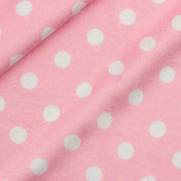 Мех коротковорсовый 3мм с принтом горох, 47*47см (±2см), 100% п/э (светло-розовый/белый) 29495
