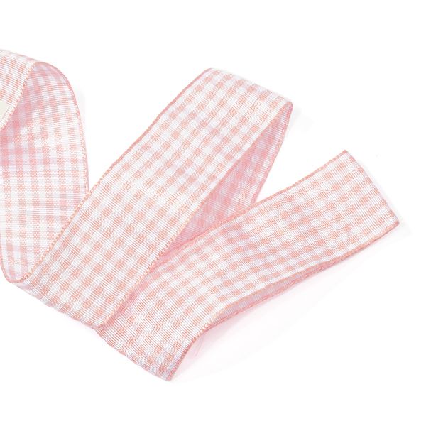 Лента тканевая с рисунком Клетка 25 мм, светлый персиковый/белый, уп. 20 м
