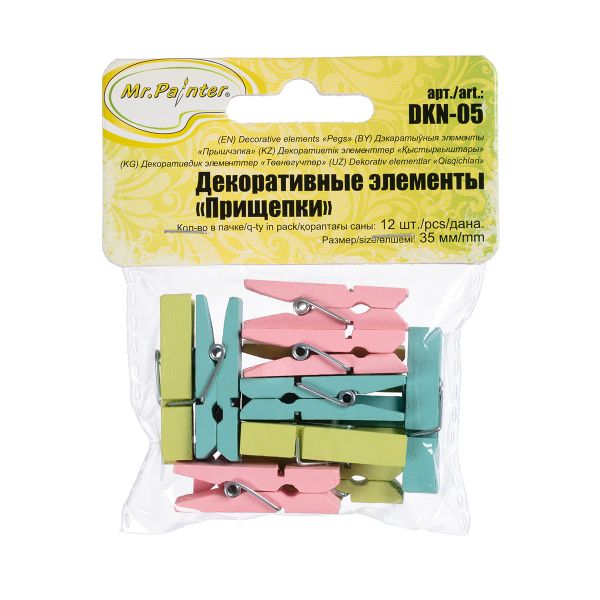Прищепки декоративные 3.5 см, 60 шт, 05 Утро (розовый, салатовый, голубой), Mr.Painter DKN-05