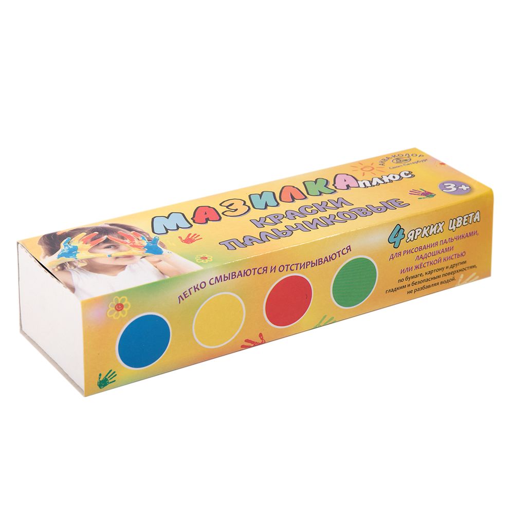 Краска пальчиковая Мазилка+ набор 4 цв.х200 мл, К3110, Аква-колор