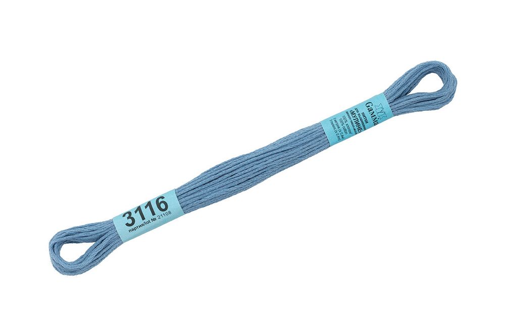 Мулине Gamma 100% хлопок, цв.3116 голубой, 24 мотка по 8 метров