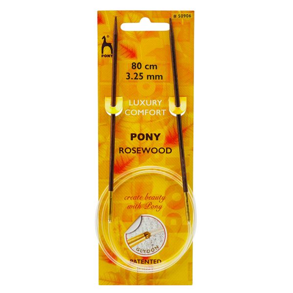 Спицы круговые Pony Rosewood ⌀3.25 мм, 80 см, розовое дерево, 50906