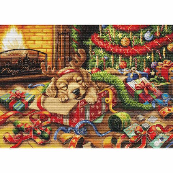 Набор для вышивания нитками Luca-S BU5079, Маленький нарушитель спокойствия Санты, 44х32 см