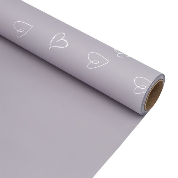 Пленка упаковочная для цветов и подарков Большие сердечки, 65 мкр, 58см / 10м ± 5% (VH2556 пурпурно-серый с сердечками)