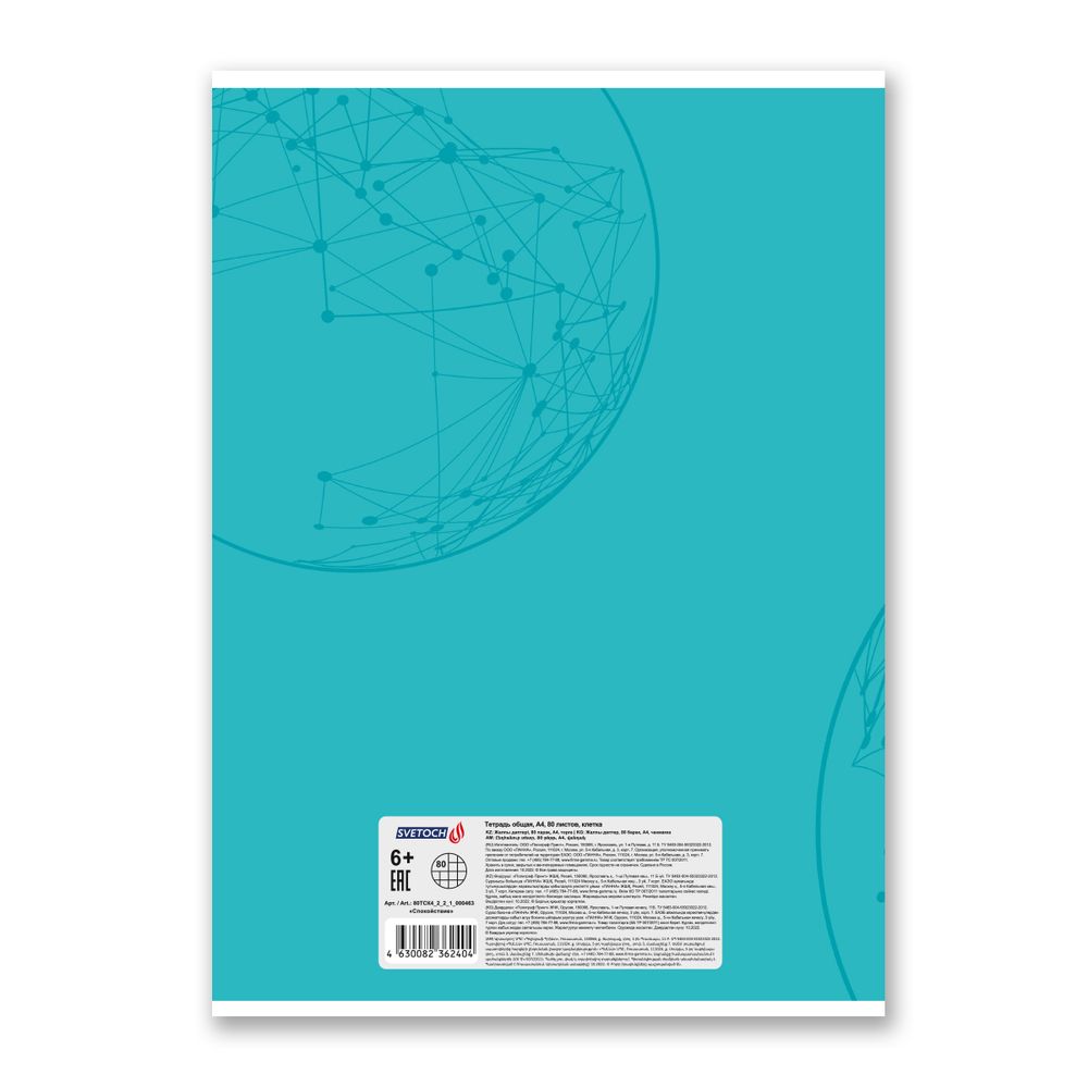 Тетрадь ученическая общая, матовая ламинация, A4 80 л. на скобе 65 г/м², белизна 100%, 6 шт, клетка, 000463 Спокойствие, Светоч 80ТСК4_2_2_1