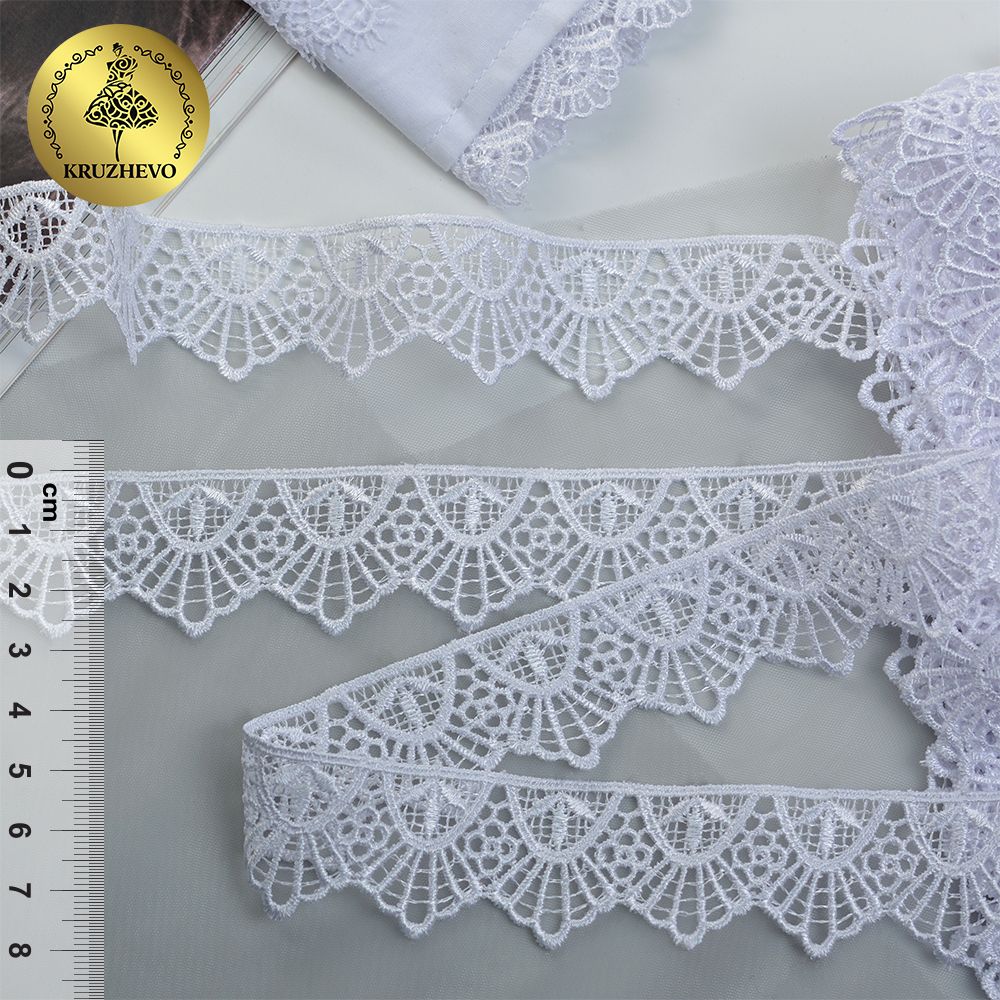 Кружево гипюр (плетёное) 30 мм, цв.1 белый, уп. 9 м, Kruzhevo