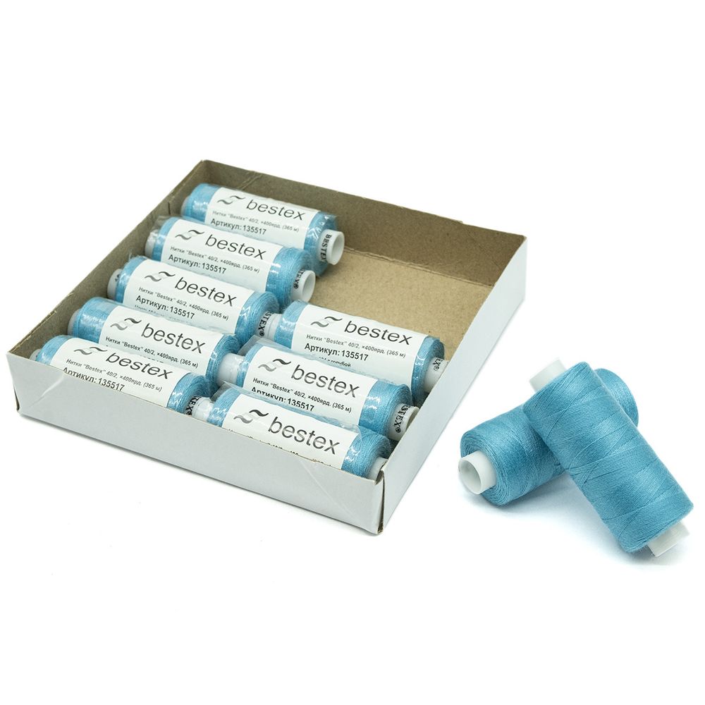 Нитки швейные бытовые Bestex 40/2, 365 м (400 ярд) / 10 кат., 104 бирюзово-голубой