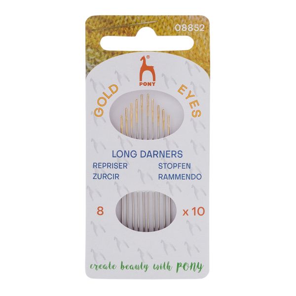 Иглы ручные для штопки длинные Long Darners №8 с золотым ушком, 10 шт, Pony, 08852