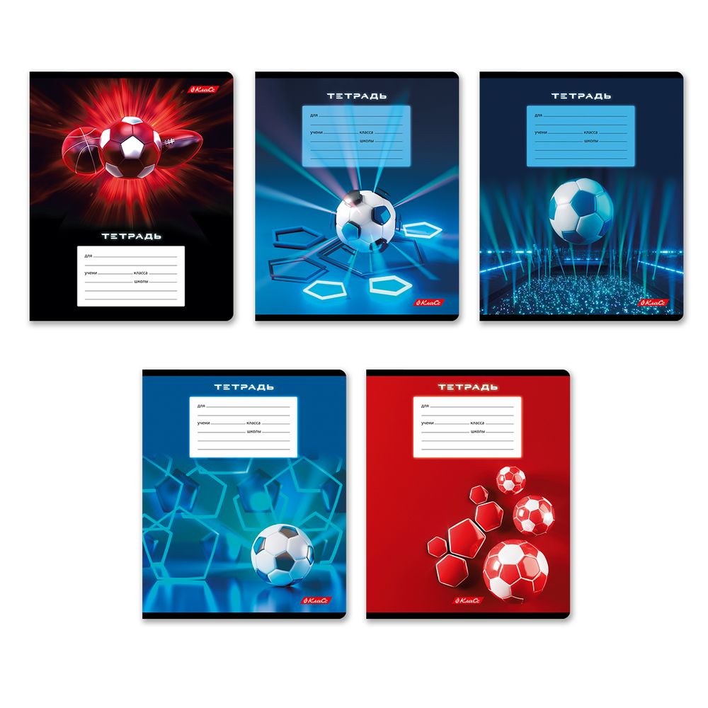 Тетрадь ученическая школьная, выборочный лак, A5+ 24 л. на скобе 65 г/м², белизна 100% 30 шт, клетка, 000717 Победный гол, Светоч 24ТЕТк-003