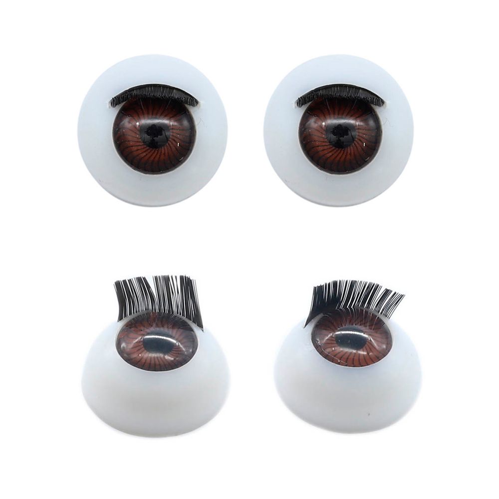 Глаза для кукол и игрушек с ресничками круглые 20 мм, 4 шт в упак, коричневый