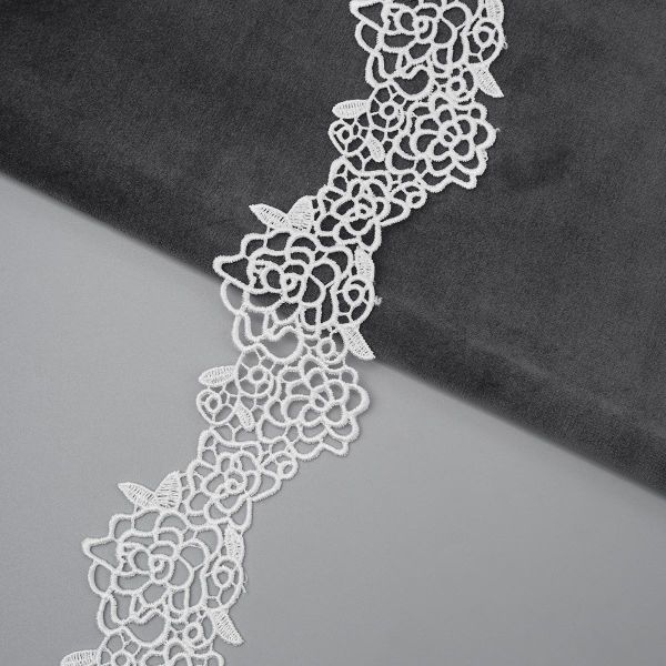 Кружево гипюр (плетёное) 50 мм, / 13.71 метра, белый