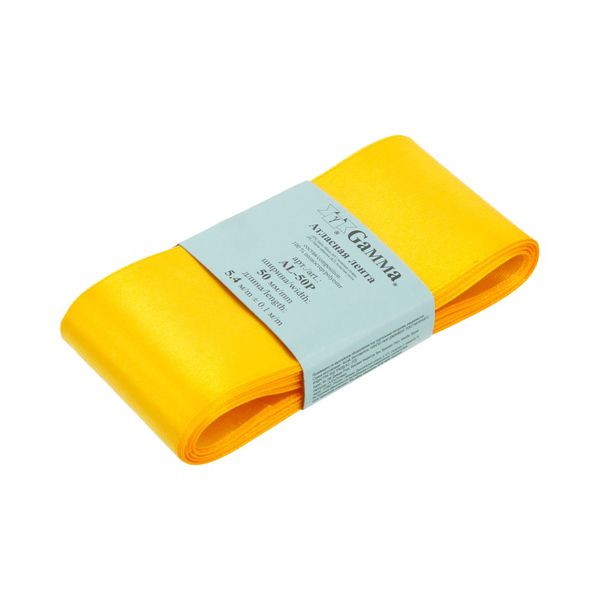 Лента атласная 1-сторонняя 50.0 мм / 5 шт по 5.4 метра, №140 т.желтый, Gamma AL-50P