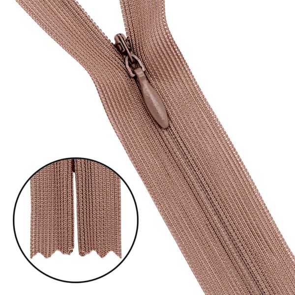Молния потайная (скрытая) Т3 (3 мм) 1 зам., н/раз., 20 см, нейлон, F293 св.коричневый, 10 шт