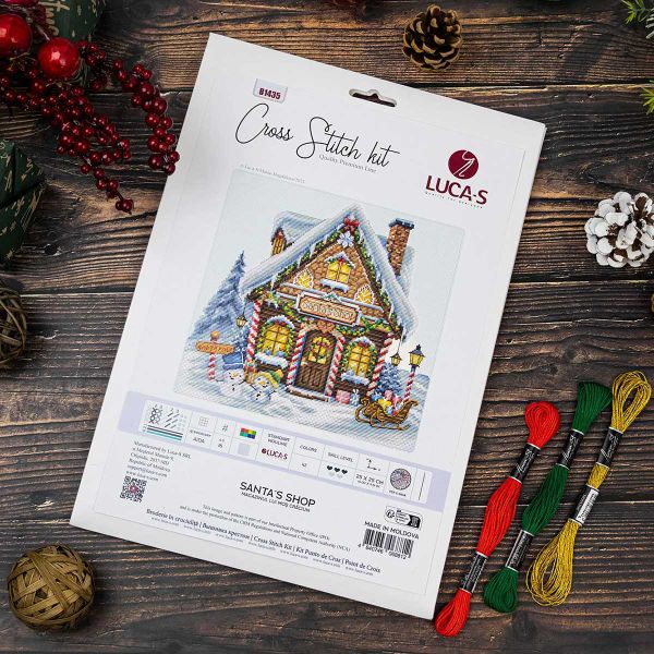 Набор для вышивания нитками Luca-S, Лавка Санты 25х25см