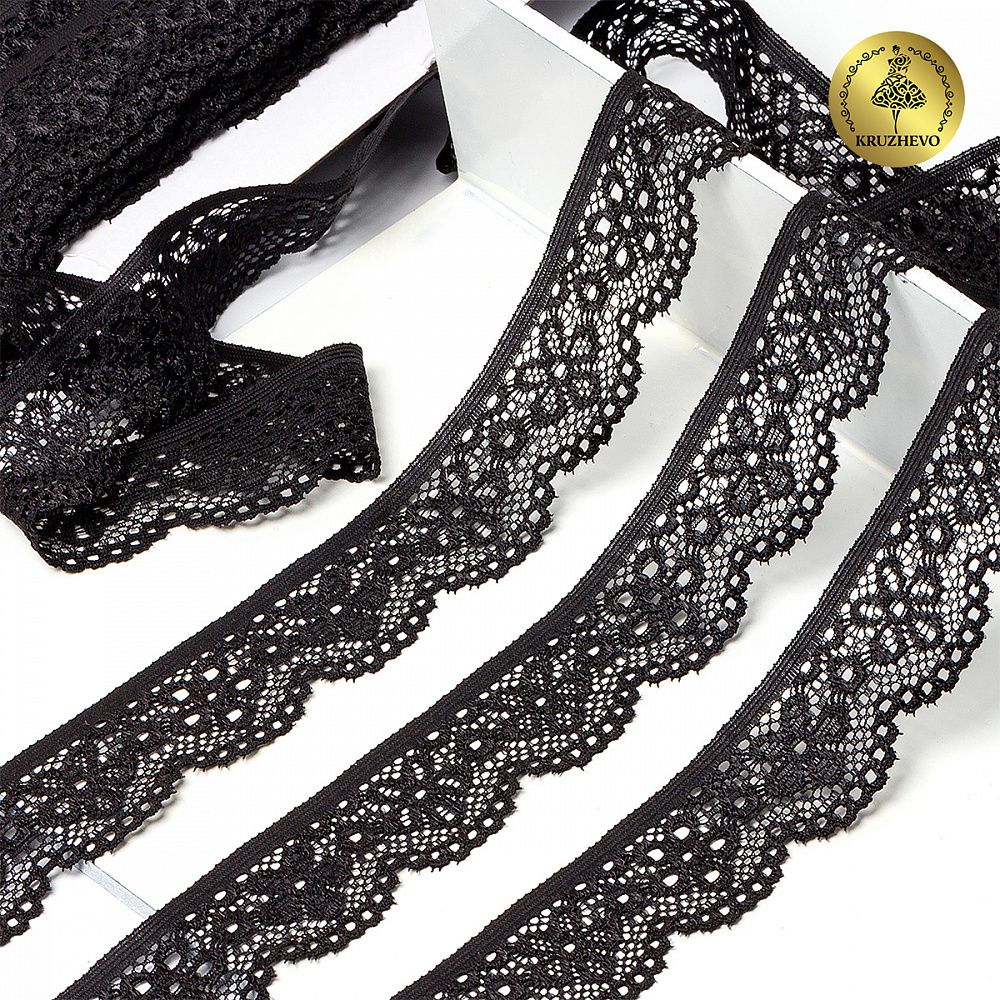 Кружево эластичное (стрейч) 25 мм / 5 метров, TBY.8032, цв.02 черный