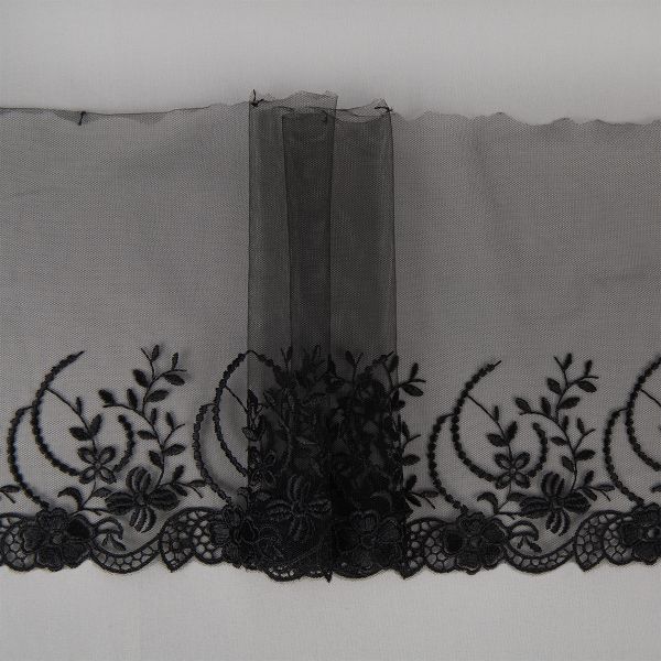 Кружево на сетке 190 мм / 10 м, черный, Gamma GKM-1904