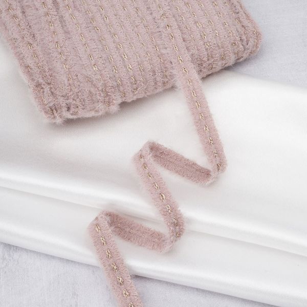 Тесьма отделочная твидовая 20 мм / 82.29 метра, пушистая с люрексом, розовый, 3Al287