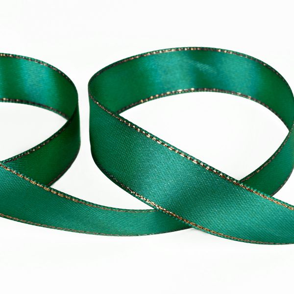Лента атласная 2-сторонняя с метанитью 20.0 мм / 33±2 метра, №016 зелёный/золото, Gamma AL-20M