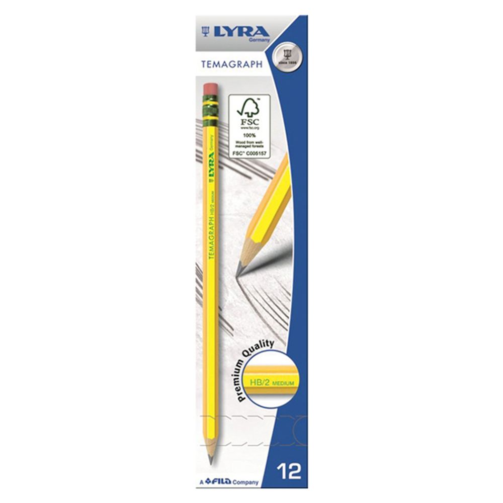 Карандаш чернографитный TEMAGRAPH заточенный ТМ (HB) 12 шт, HB, Lyra L1140100