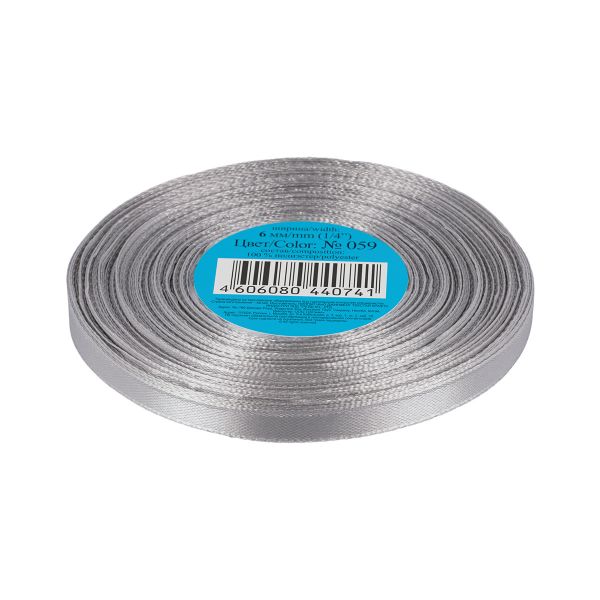 Лента атласная 1-сторонняя 6.0 мм / 33±2 метра, 059 серый, Gamma