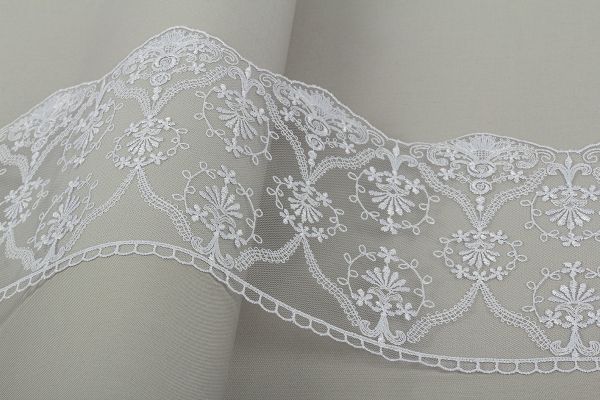 Кружево на сетке широкое 155 мм / 8.8 м, белый, Gamma GKM-15502