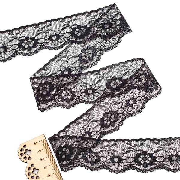Кружево на сетке 35 мм, 5 м, ±4 см, 0623-1023, черный