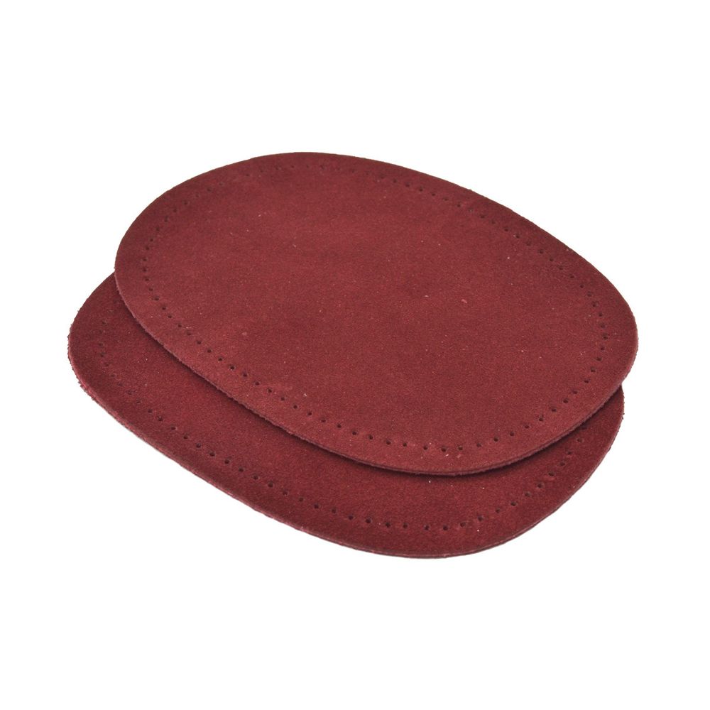 Заплатка, замша, овал средний 10х14см с перфорацией, с тупыми краями, 2 шт в уп, 100% кожа, 31 бордовый